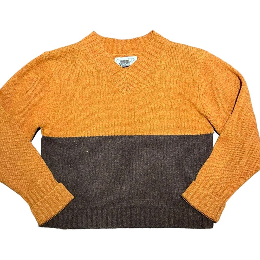 Vintage Graphite Jeanswear 100% Lambswool Orange and Brown Cropped Sweater Med